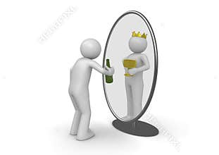 Narcissist - man with bottle king in mirror