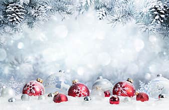 Merry Christmas - Baubles On Snow