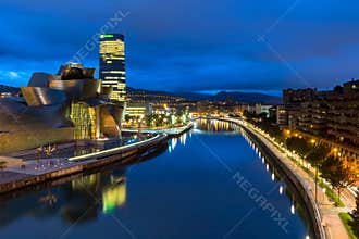 The Guggenheim Museum and Nervion River in Bilbao by Night