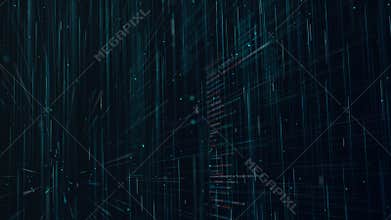 Looping animation of the machine language. Motion through program source code in cyberspace.