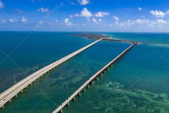 Key west island florida highway and bridges over the sea aerial view