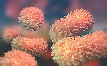 Germs microorganism cells under microscope. Viruses, bacteria and microbes. Abstract backdrop