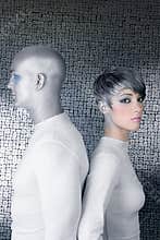Alien future couple silver man fashion woman