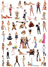 A collage of images with girls in different poses