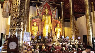 Chiang Mai Thailand - December 8, 2018  tourist walking  around Thai temple in Chiang Maiwatchediluang, Thailand