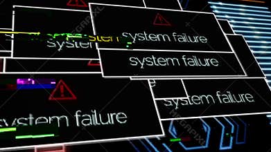 Program failure warning notifications all over the screen, security alert concept. Animation. Computer monitor showing
