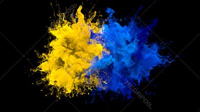 Yellow Blue Color Burst - Multiple colorful smoke explosions fluid alpha matte