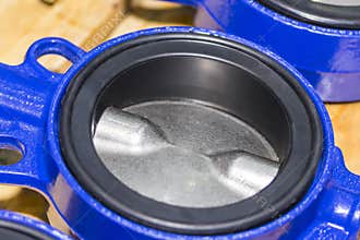 Close up detail inside of butterfly valve for industrial