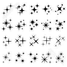 Shiny sparks silhouettes. Twinkle star particles, glitter sparkles and magic sparkle isolated silhouette vector icons