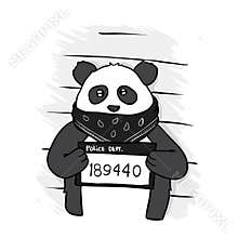 Panda criminal. Police banner. Arrest photo