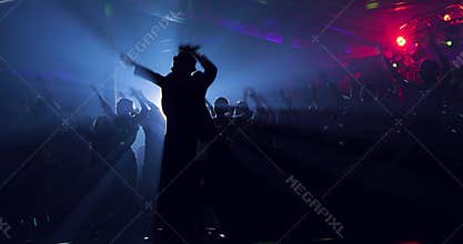 Leading, showman, works for the public. Silhouette. Dance master class