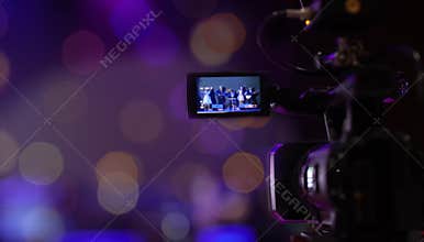 Soft and Blur focus camera show viewfinder image catch motion in interview or broadcast wedding ceremony,Bokeh Background