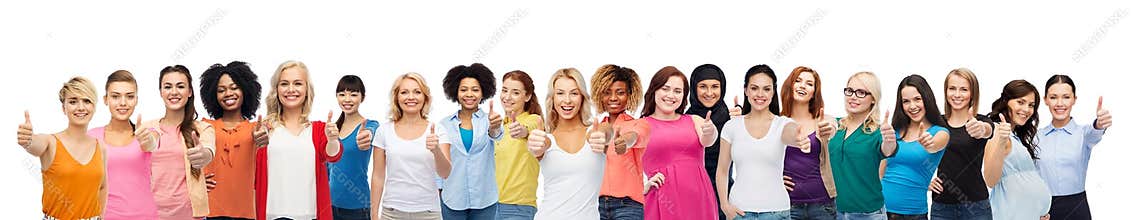 International group of women showing thumbs up