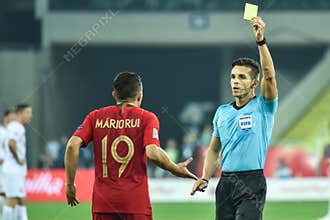 Poland vs Portugal 2:3. In the picture Mario Lui and referee Carlos Del Cerro