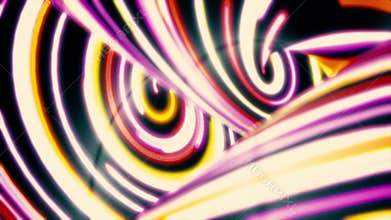 Abstract neon wavy lines moving fast, motion background. Fast flowing of narrow, curved, colorful stripes, seamless loop