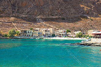 Old warehouses in the small port of Gerolimenas village, Mani region, Lakonia, Peloponnese, Greece