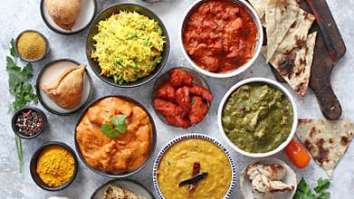 Traditional Indian food in ceramic bowls