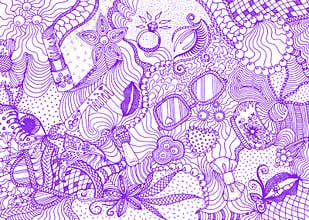 Hand drawn doodle backdrop pattern with numerous different women things