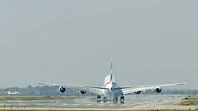 Commercial Airbus A380 jumbo jet plane landing