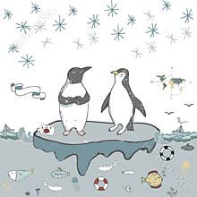 Penguins ice floe vector celebration greeting birthday card winter mood friendly school xmas day letter holidays landscape snow