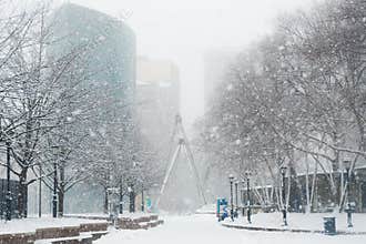 Blizzard conditions during Nor`Easter in New England USA