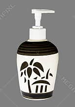 Ceramic soap dispenser with hand painted black white tree pattern
