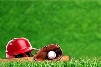 Baseball Equipment on Grass With Copy Space