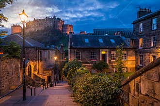 Scenic night sight in Edinburgh old town, Scotland.