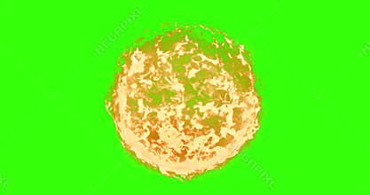 Real, ball of flame fire in chroma key green screen background, dangerous flame
