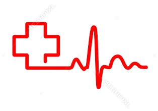Heartbeat sign with medical cross. Vector illustration.