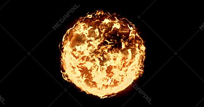 Real, ball of flame fire in black background, dangerous flame