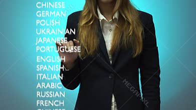 Girl chooses an advanced level of knowledge of the arabian language on dashboard