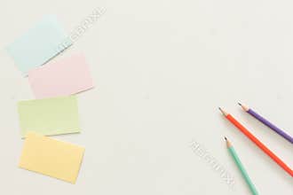 Creative flat lay photo of workspace desk with business card with blank screen on copy space white background.