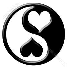 Black love heart, Yin Yang