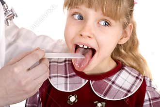 Doctor treat child for throat. Child care.