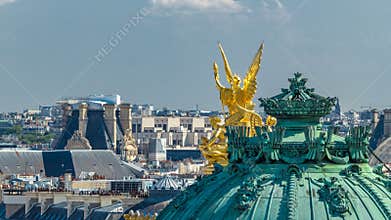 Top view of Palais or Opera Garnier The National Academy of Music timelapse in Paris, France.