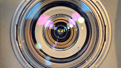 A macro view of a working camera lens.