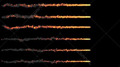 Several meteors or asteroids, trails of fire and smoke, with alpha mask