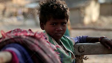 Dirty poor indian village children.