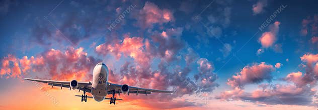 Airplane and beautiful sky. Landscape