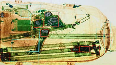 Real X-ray image of the suitcase at the airport