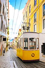 Lisbon Bica Cable Car, Typical Yellow Tram, Travel Portugal