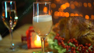 Christmas table setting with turkey.