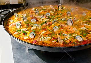 Closeup of paella
