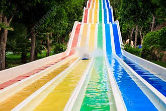 Large Multi-road Colorful Waterslide in Tropical Park