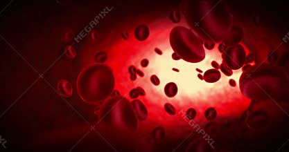 3D rendering red blood cells animation in an artery, flow inside body, medical human health-care