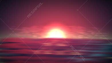 Sea sunset vector background. Romantic landscape with red sky on ocean. Abstract summer sunrise