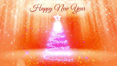 Composition for New Year or Christmas holidays with 3d Christmas tree from glowing particles and sparkles. With light