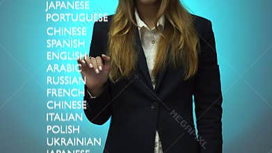 Girl chooses an advanced level of knowledge of the chinese language on dashboard