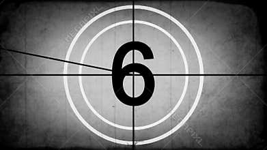 `Old Film` Countdown Leader Projector Graphic 10 - 0 with Audio, Grayscale